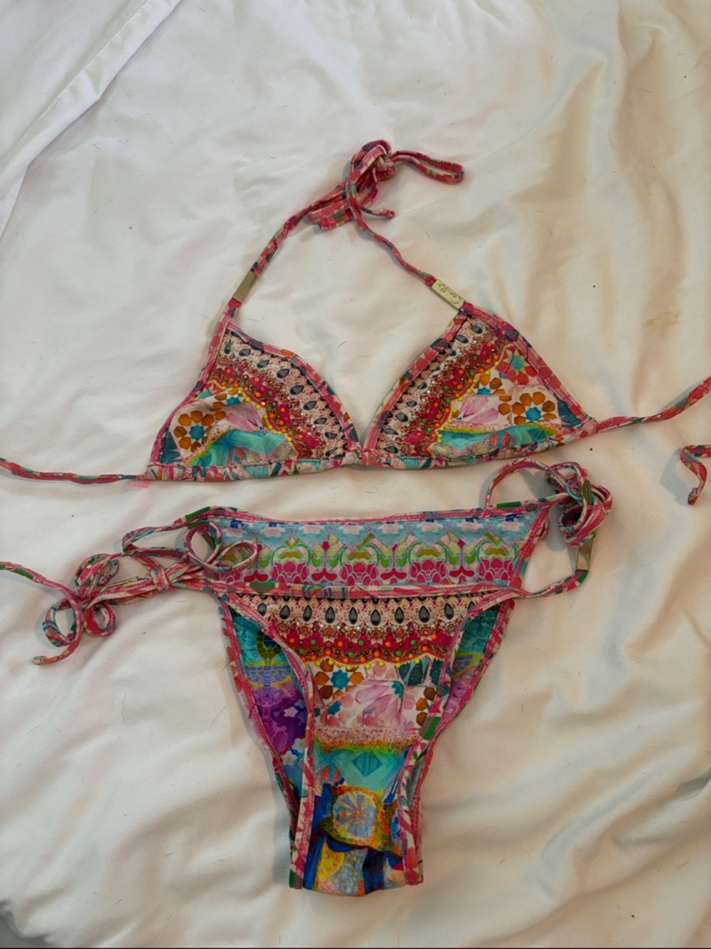 Camilla Multicolor Floral & Paisley Print Triangle String Bikini